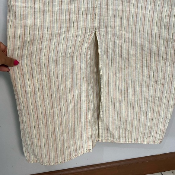 Vintage FLAX by Jeanne Englehart 70s cream striped linen long sleeve maxi dress - Picture 9 of 15